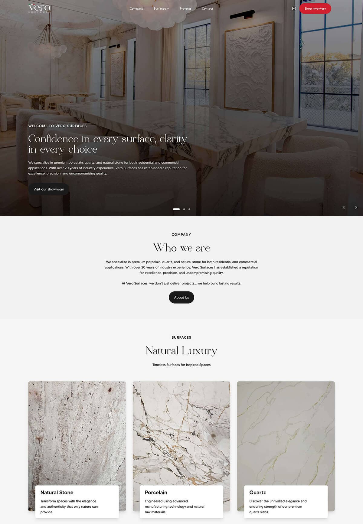 Vero Surfaces website screenshot